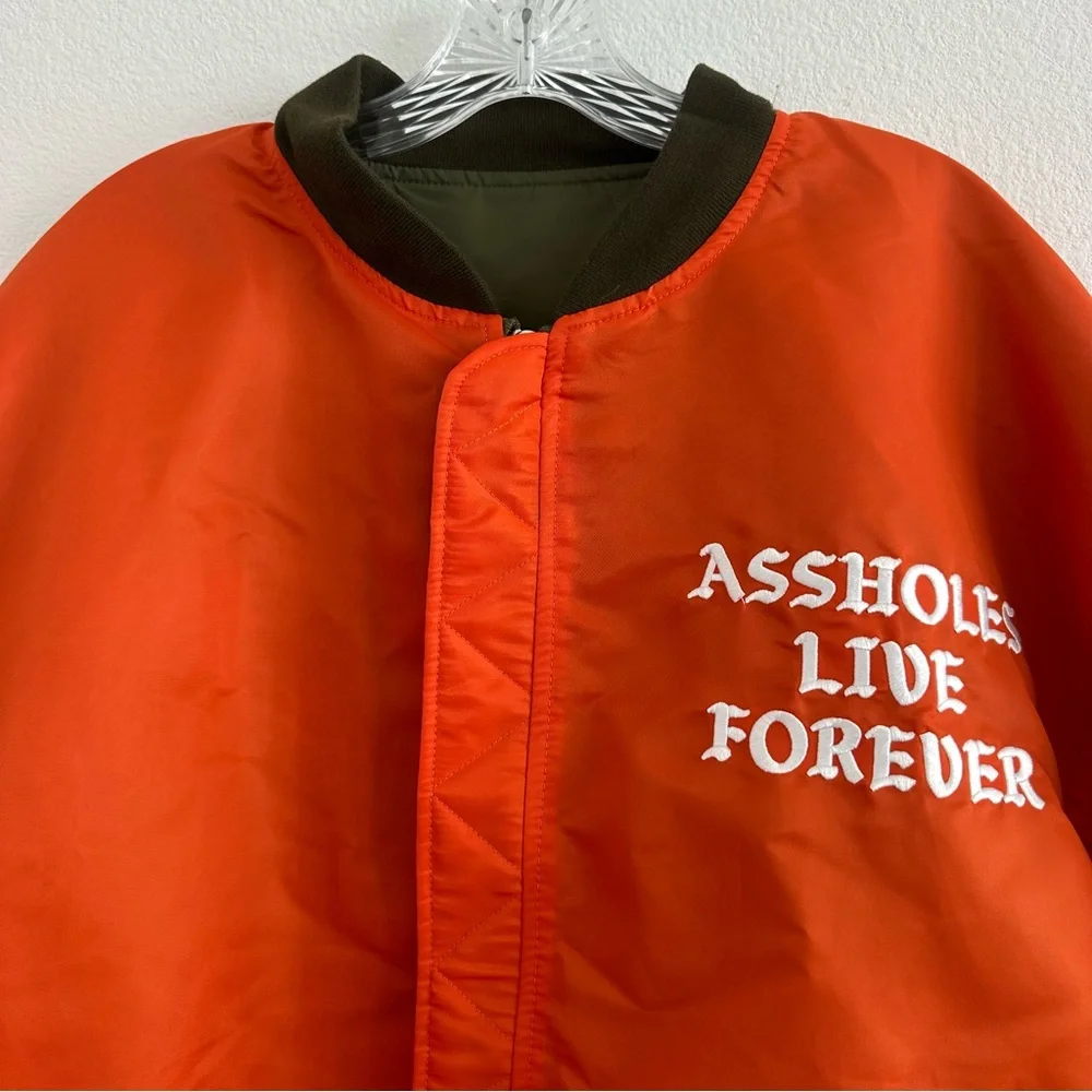 Lindafinegold ALF Reversible Olive Green and Orange Bomber Jacket Size: L